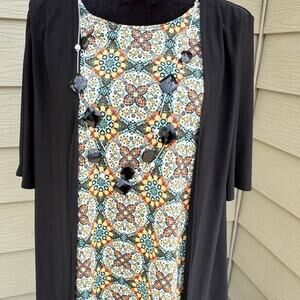 Star Vixen black cardigan with attached multicolor top, women's size M